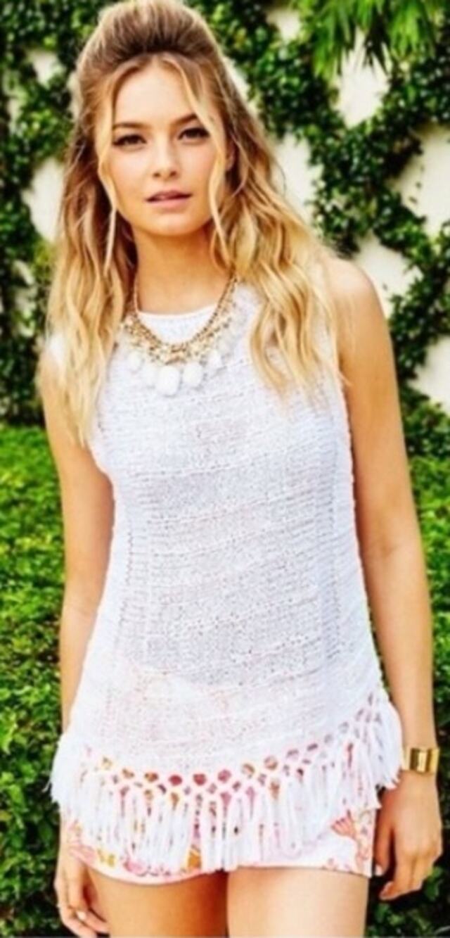 Lilly Pulitzer Luca Fringe Knit Sleeveless Tank Top Resort White Women's Size XS